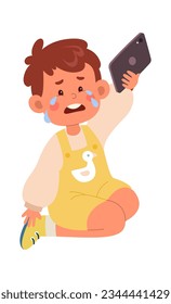 Child Boy Crying Giving Tablet Vector Illustration