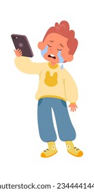 Ilustración de vectores de Tablet para niños que lloran