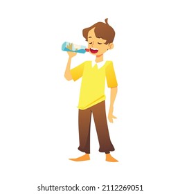 Child Boy Full Length Bottle Water Stock Vector (Royalty Free) 2112269051