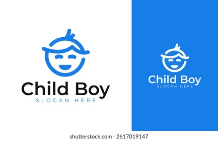 Child boy logo design. Symbol with line and simple concept for kids icon. Children vector illustration
