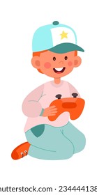 Niño Jugando Con Ilustración Del Vector Gamepad