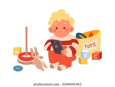 Niño Jugando En La Ilustración Del Vector De Tablet
