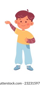 Niño Con Ilustración Del Vector De Mano Elevada