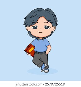 child boy school chibi cartoon