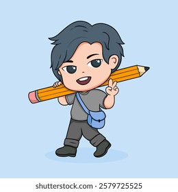 child boy school chibi cartoon