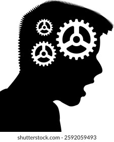 Child boy silhouette isolated on white background. Child boy icon vector illustration design. A man is screaming with his head like a spinning gear. HD Format. EPS 10