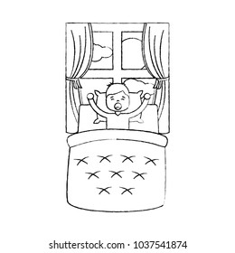 child boy sleeping in their room icon image vector illustration design  black sketch line