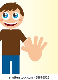 child boy with stop hand over beige background. vector