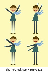 child boy throwing snow isolated over yellow background. vector