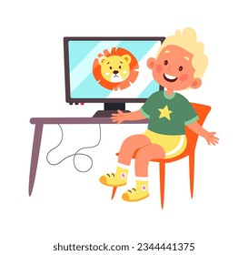 Ilustración del vector de TV de Child Boy Watching