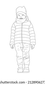Child boy in winter clothes vector illustration.