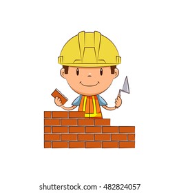 Child bricklayer, vector illustration