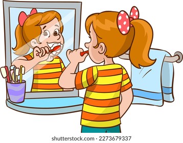 child brushing his teeth cartoon vector