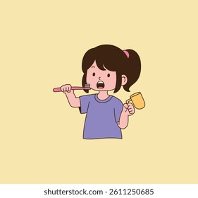 a child brushing his teeth. Illustration vector with minimal design.	
