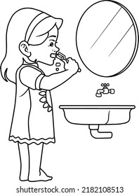 Child Brushing Teeth Line Vector Illustration Stock Vector (Royalty ...