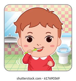 Child brushing teeth vector illustration