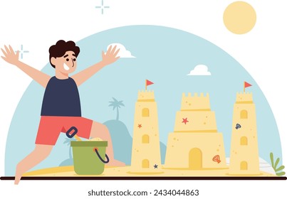 Child is building a sand castle