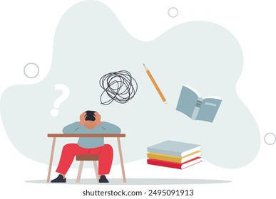 Child, Buried In Homework, Wrestles With Stress And The Weight Of Expectations.flat design.illustration with people.