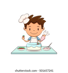 Child cake decorating, vector illustration
