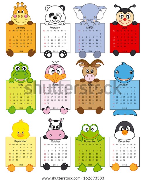 Child Calendar Animals Stock Vector (Royalty Free) 162693383