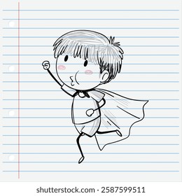 A child in a cape flying heroically