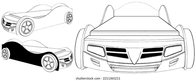 Child Car Bed Vector 02. Illustration Isolated On White Background. A vector illustration Of A Child's Bed.