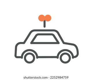 Icono de coche secundario. Juguete de relojería para niños. Creatividad minimalista y arte. Infancia y entretenimiento, juego. Vehículo, transporte y sedán. Dibujo vectorial plano de dibujos animados