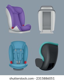 Child car seat. Safety car place for kids baby carrier comfortable seat decent vector realistic illustration isolated