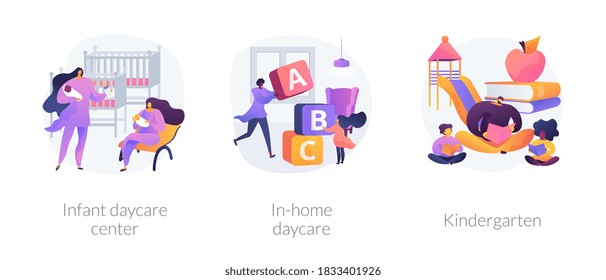 Child Care Abstract Concept Vector Illustration Set. Infant Daycare Center, In-home Daycare, Kindergarten,early Kid Development, Nursery Home, Early Education, Preschool Program Abstract Metaphor.