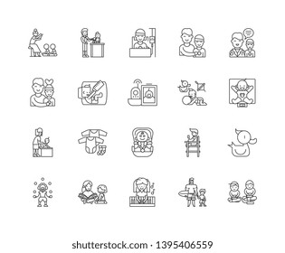 Child care agency line icons, linear signs, vector set, outline concept illustration