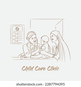 child care clinic vector line drawing