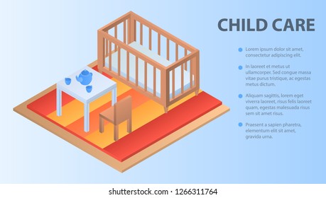 Child care concept background. Isometric illustration of child care vector concept background for web design