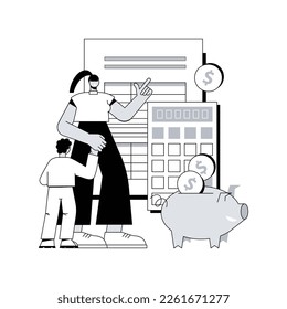 Ilustración vectorial de concepto abstracto de deducción de gastos de cuidado de niños. Costos de cuidados dependientes, plan de prestaciones, declaración de impuestos, ingreso imponible, presupuesto familiar, transferencia bancaria, metáfora abstracta de cheques de pago.