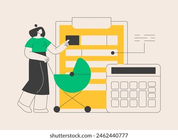 Child care expense deduction abstract concept vector illustration. Dependent care costs, benefit plan, tax return, taxable income, family budget, bank transfer, paycheck abstract metaphor.