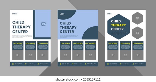 child care flyer design template 3 in 1 bundle. kids care medical service poster leaflet design bundle. bundle, 3 in 1, a4 template, brochure design, cover, flyer, poster, print-ready