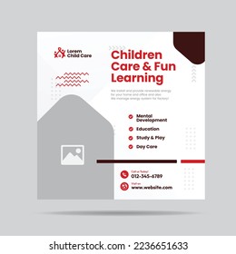 Kinderbetreuung und Spaß Lernen Social Media-Post oder Kindertagesstätte Social Media-Post-Vorlage