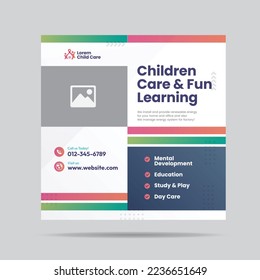 Child care and Fun Learning Social Media post or Children day care  social media post template