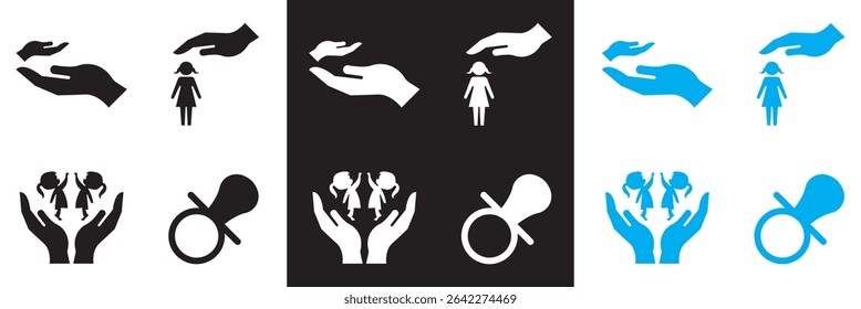 Child care icon.  international children day. Vector for websites, mobile interfaces, presentations, banner, visual branding etc. Vector illustration. isolated on white and black background. EPS 10