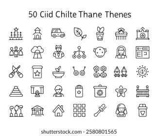 Child care line art 50 icon set collection (2)