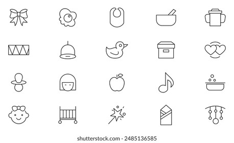 Child care line icon set. Care, support, safety, baby, awareness, parenthood, international children day, kid rights, parenthood outline icon collection. UI thin outline icons pack.