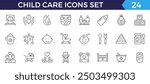 Child care line web icons. international children day, kid rights, parenthood. Outline icon collection. Editable stroke. Vector illustration