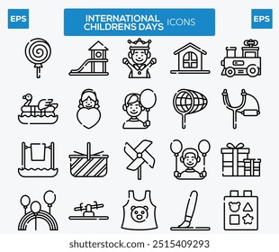 Child care line web icons. international children day, kid rights, parenthood. Outline icon collection. Editable stroke. Vector illustration