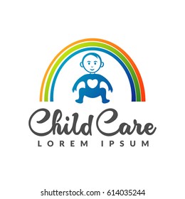 Child care logo. Baby logo. Baby care icon. Motherhood, mothers day, pregnancy, pregnant, center sign. Rainbow icon.