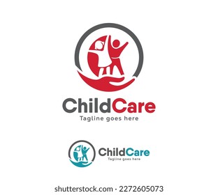 Child care logo design. Kid with Hand Symbol vector template