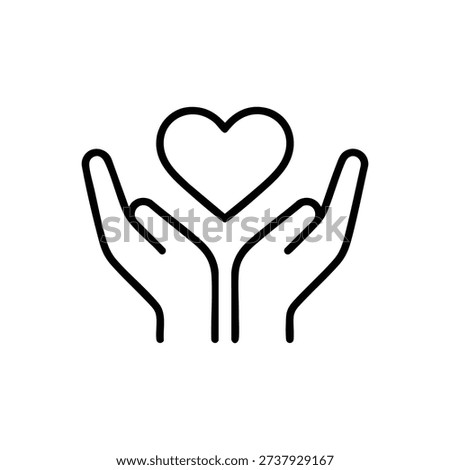 Child care love icon caring hands holding heart black and white line art vector illustration