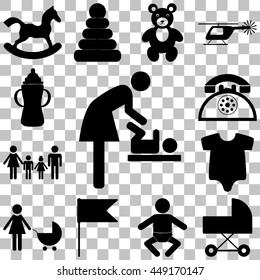 Child care modern vector icons set. Flat illustration