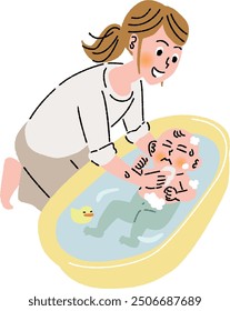 Child care, mothers bathing their babies