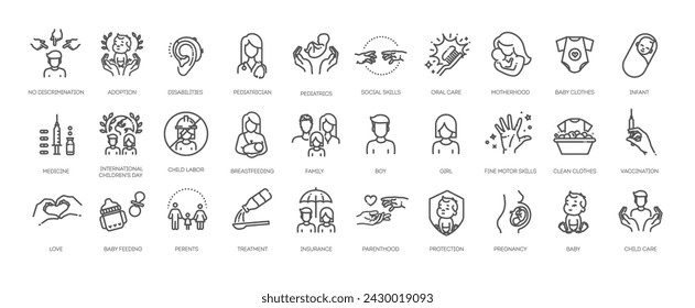 Child care outline symbols. Outline web icon set