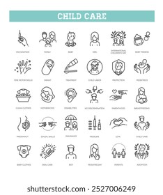 Child care outline symbols. Outline web icon set