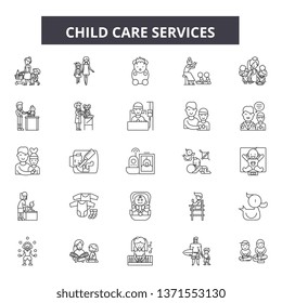 Child care service line icons, signs set, vector. Child care service outline concept, illustration: care,child,service,heart,love,hand,family
